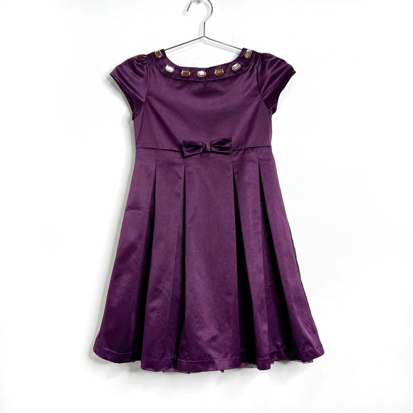 Gymboree Purple Satin Bow Jeweled Neckline Holiday Dress - Picture 1 of 11